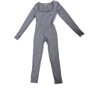 Ribbed Square Neck Long Sleeve Bodysuit Jumpsuit Women's M